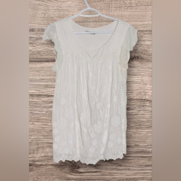 Elena Baldi Tops - Women's (Medium) White Lightweight Embroidered Boho Lined Sleeveless Blouse